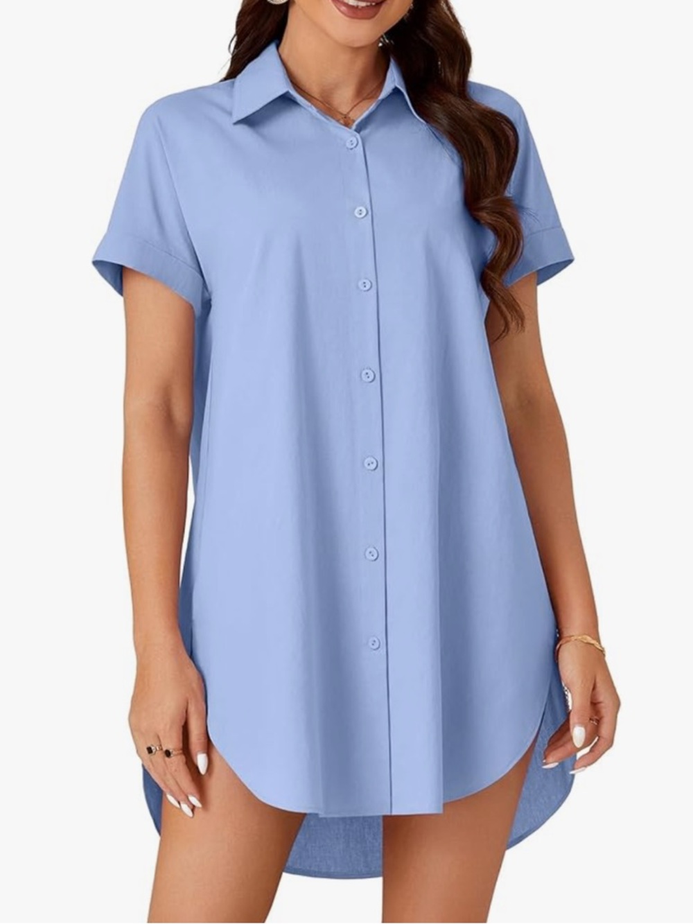 Chic Nation Light Blue Button-Up Shirt Dress